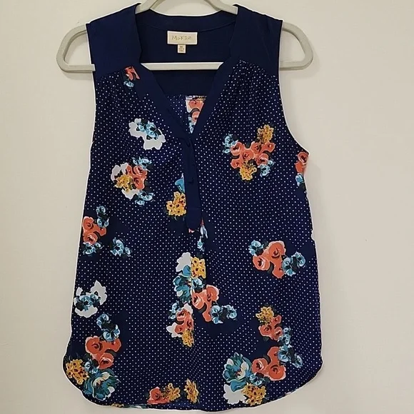 Modcloth Navy Blue Floral V Neck Tunic Sleeveless Cottagecore Top size Medium - Picture 3 of 14